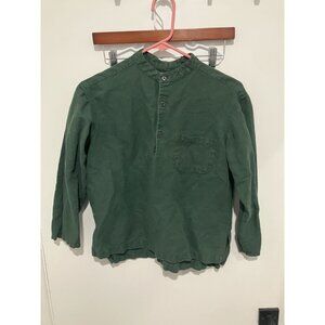 Modern Society Unisex 100% Linen Band Collar Shirt, Green, Size XS